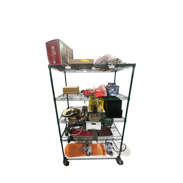 Entire Shelf of Nativity Scenes, Christmas Decor, Snowboard, Decor, Tools, Glasses, Etc. (SHELF NOT