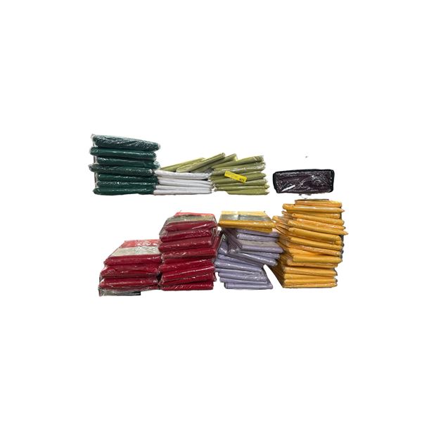2 Shelfs of Various Coloured Table Cloths