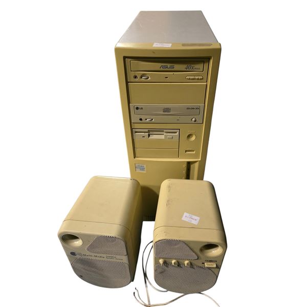 Vintage Electronic Computer Set - includes Asus 40xmas Computer Tower & 2-pcs Multimedia Amplified S