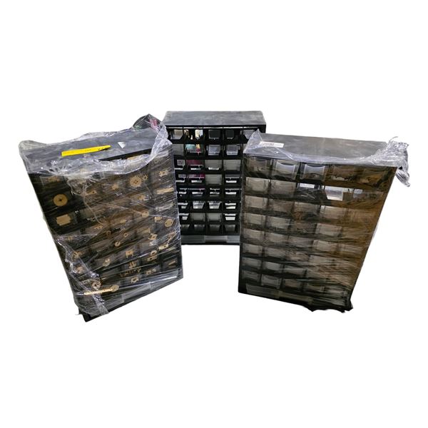Group of 3 Multi-Drawer 18" H Storage Cabinets - includes Contents (Electric Components, Small Woode