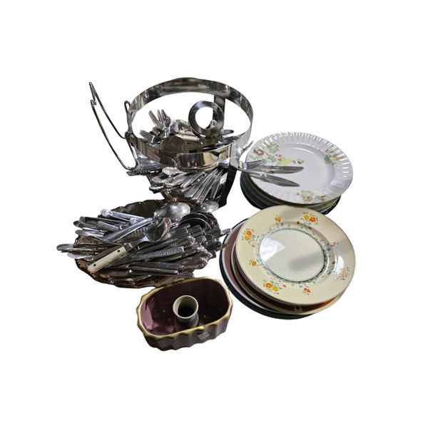 Large Group of Tableware & Cutlery - includes Royal Winton England Plate/ Vintage Fondue Pot & More