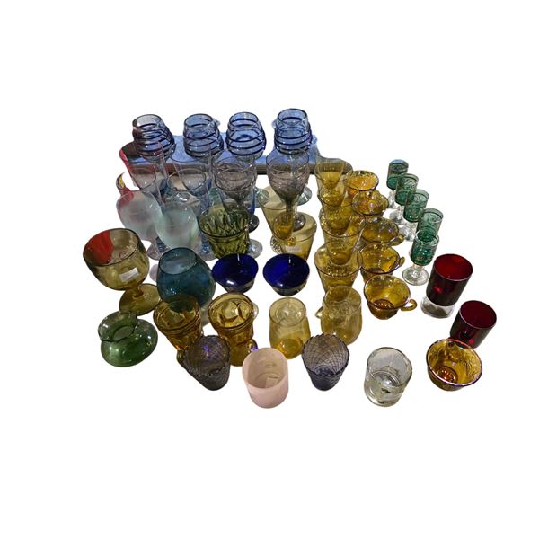 Large Group of Vintage Glassware - includes Luminarc Ruby Wine Goblets/ Set of 7Amber Colored Bubble