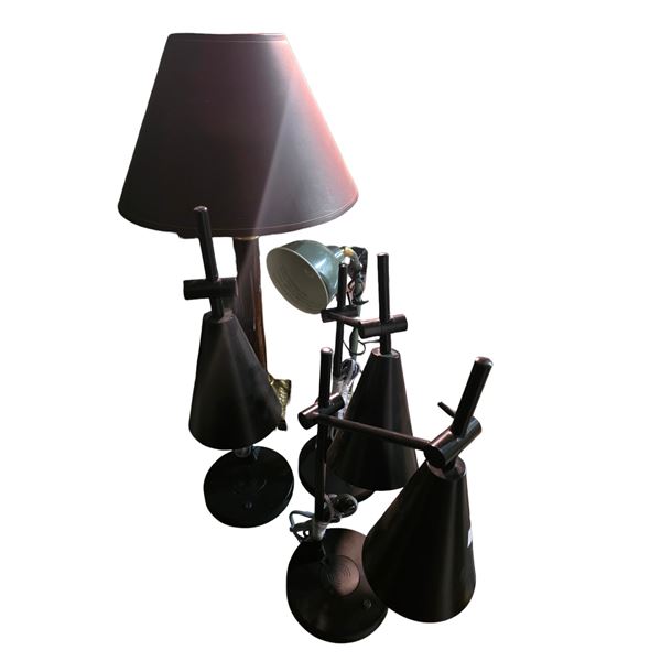 Group of 5 Table Lamps - includes a Set of 3 Black Bluetooth Charger Stand Desk Lamps & Vintage Repr