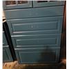 Image 3 : Dark Blue Glass Display Kitchen Cabinet - approx. 30" x 80" H (Handles are missing)