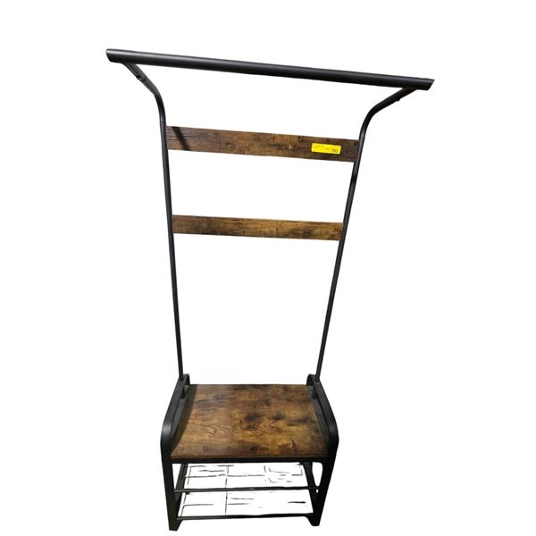 Rustic Industrial-Style Hall Coat Racks & Farmhouse Rustic Coat Shelf - includes a Modern Black Meta