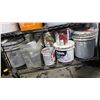 Image 2 : Shelf full of assorted Paints, Various Tools & Supplies - includes Stainless Steel Sink/Ropes/Drywal