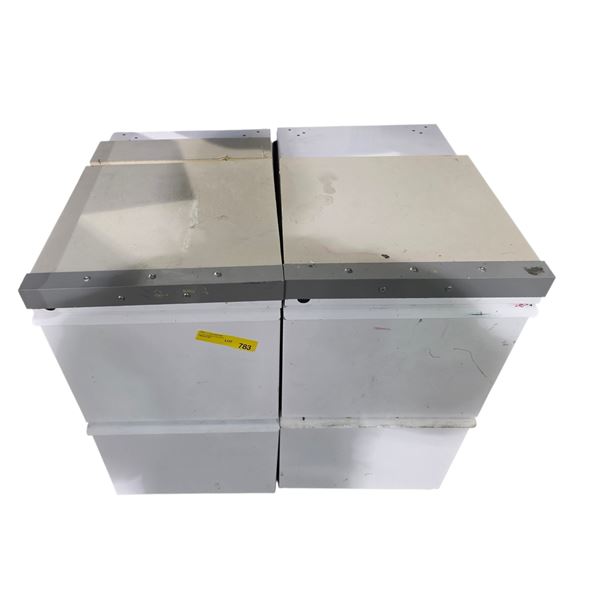 Pair of White Metal Office 2-Drawers Filing Cabinets  - approx. 28" H each (Used)