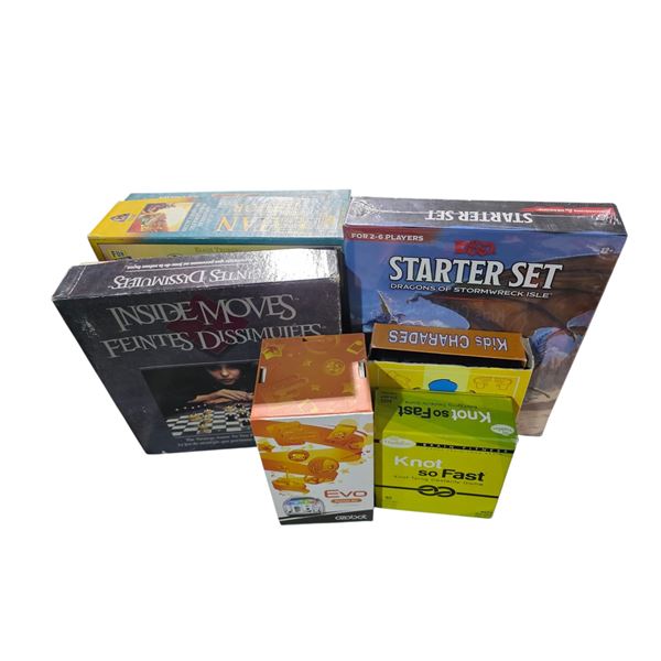 Group of 6 Board Game & Educational Kid Kits - includes Evo Starter Kit/ "Knot so Fast" Dexterity Ga