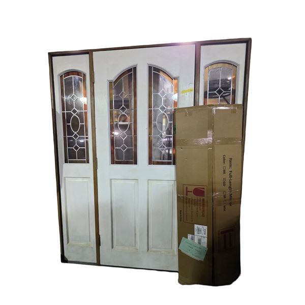 Movie Set Dec Decorative Exterior Entry Door Glass Panels & Full Length Mirror