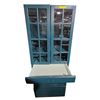 Image 2 : Dark Blue Glass Display Kitchen Cabinet - approx. 30" x 80" H (Handles are missing)