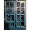 Image 3 : Dark Blue Glass Display Kitchen Cabinet - approx. 30" x 80" H (Handles are missing)