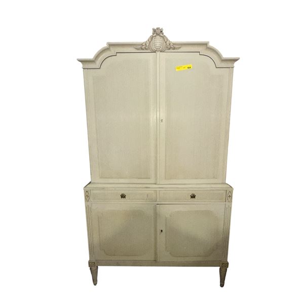 Decorative Storage Cabinet with Carved Crest Top