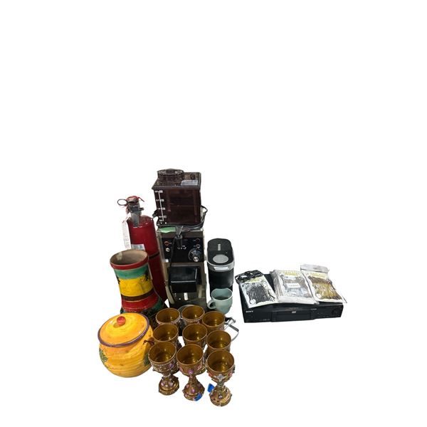 Assorted Household DÃ©cor & Small Appliances Including Coffee Machine, Decorative Goblets, Ceramic J