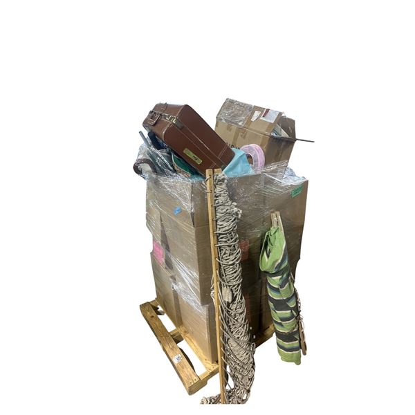 Surprise Pallet of Misc Set Dec - Suitcase, Umbrella, Blankets, Cookware, Etc.