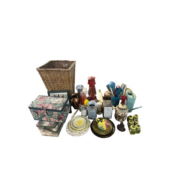 Mixed Vintage Kitchenware & Decorative Household Lot - Lantern, Utensils, Ceramics, Storage Tins & A