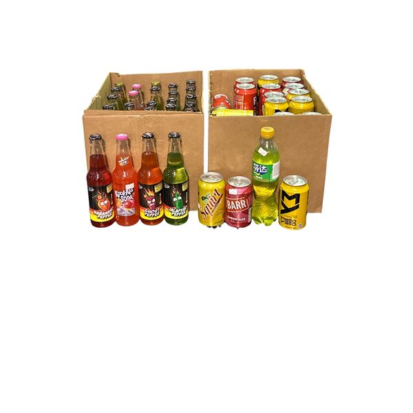 2 Boxes of Various Soda - Kool-Aid, Squirt, Habanero Pepper, Barr, Fanta, Etc.