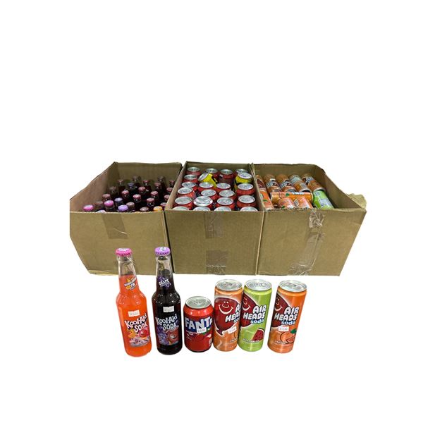 Group of 3 Boxes of Soda - Airheads, Fanta, Kool-Aid, Mello Yello, Etc.