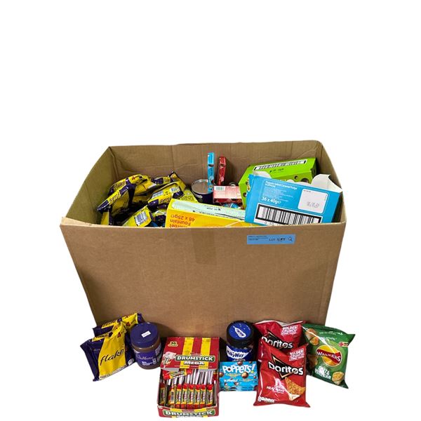 Box of Various Candy - Flake Chocolate, Drumstick Mega, Parma Violets, Poppets Mint Sherbet Fountain