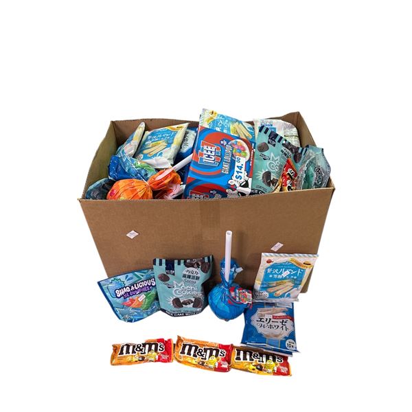 Box of Various Candy/Chocolate - Mochi Cookies, Shaq A Licious, Etc.