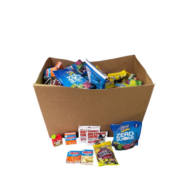 Box of Various Candy - Jell-O, Dubble Bubble Gum, Jolly Rancher, Gummies