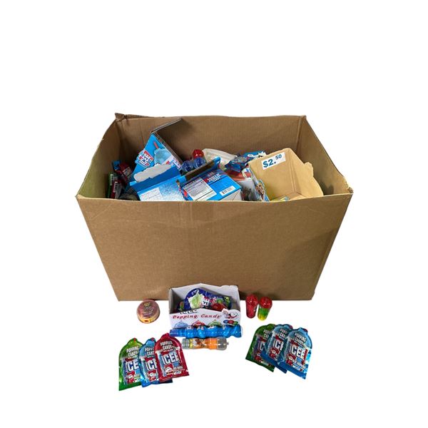 Box of Various Candy - ICEE Spray Candy, Juice Drops, ICEE Lil Roller, Etc.