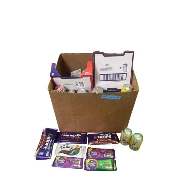 Box of Various Chocolate/Pop - Barr Soda, Quality Street Bar, Dairy Milk Bars,