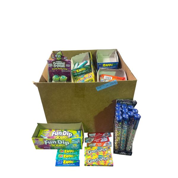 Box of Various Candy - Fun Dip, Hawaiian Punch Candy Chew, Zappo Candy, Crunchy Crystals, Etc.