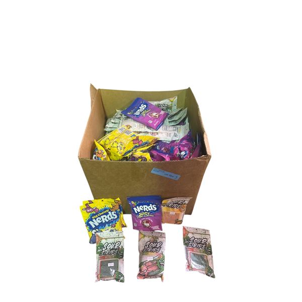 Box of Various Candy - Chewy Nerds, Sour Strips, Nerds Gummy Clusters
