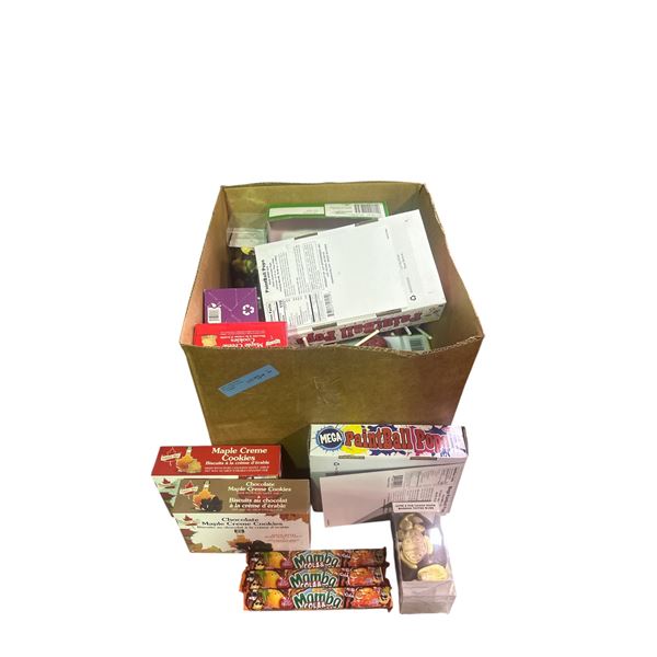 Box of Various Cookies/Candy - Maple Cookies, Mega Paintball Pops, Mamba Cola, Etc.