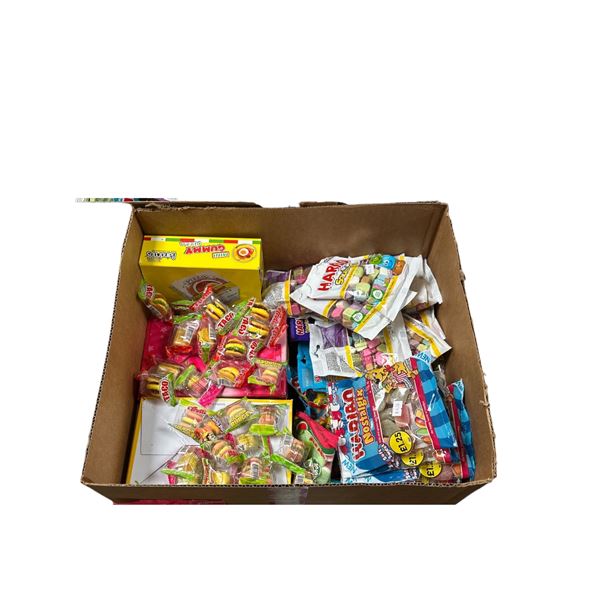 Box of Various Candy - Haribo Balla Bites, Haribo Watermelon, Taco Candy, Mini Gummies, Etc.
