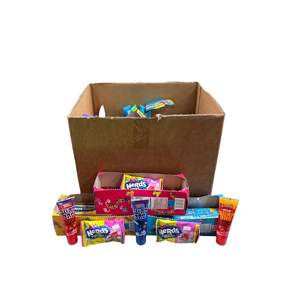 Box of Various Candy - Nerds Rope, Too Tarts Slurpers, Nerds Gummy Clusters, Etc.