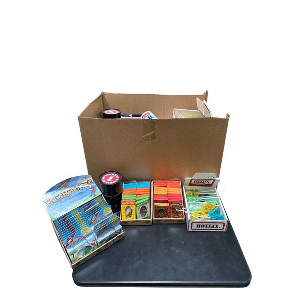 Box of Various Misc - Crickets, Worms, Ant Lollipop, Star Wars Bobble Head, Etc.