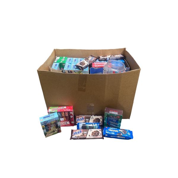 Box of Various Candy/Chocolate - Smarties Candy, Kona Ice Candy Cane, Chocolate Cookies, Hershey's C