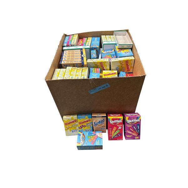 Box of Various Candy - Starburst Lemon, Skittles Drink Mixes, ICEE Lollipop, Etc.