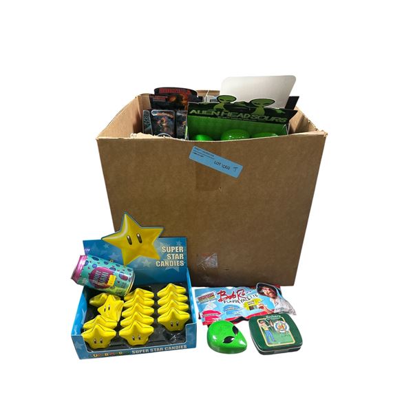 Box of Various Candy - Archery Candy, Quints Mints, Alien Head Sour, Super Star Candies, Etc.