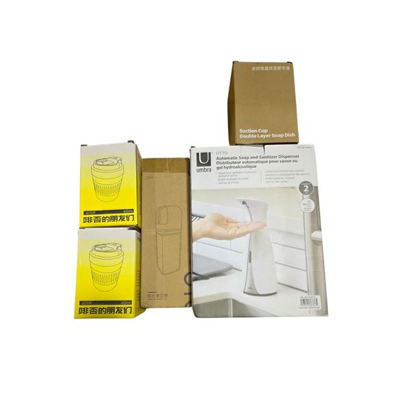 NEW BNIB - Set of 2 Yellow 400ml Glass Water Bottle Cups, Soap Dish & Travel Mouthwash Cup