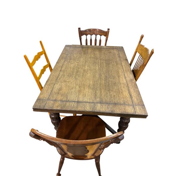 Farmhouse Vintage Mid-Century Solid Wood Dining Table - includes 4 Vintage Chairs (approx. 38" x 56"