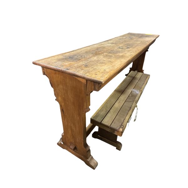 Antique solid Refectory Table w/ assorted Bench - Needs Restoration (approx. 74" x 19 1/2")