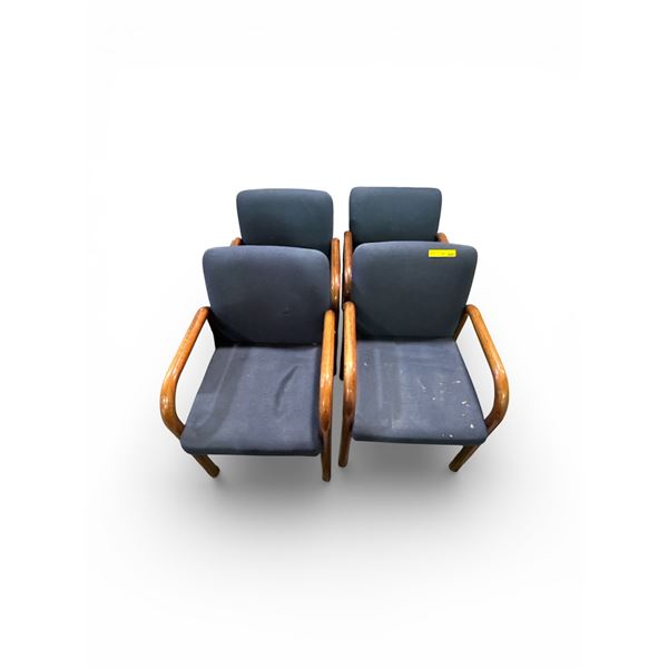 Set of 4 Wood & Blue Office Armchairs