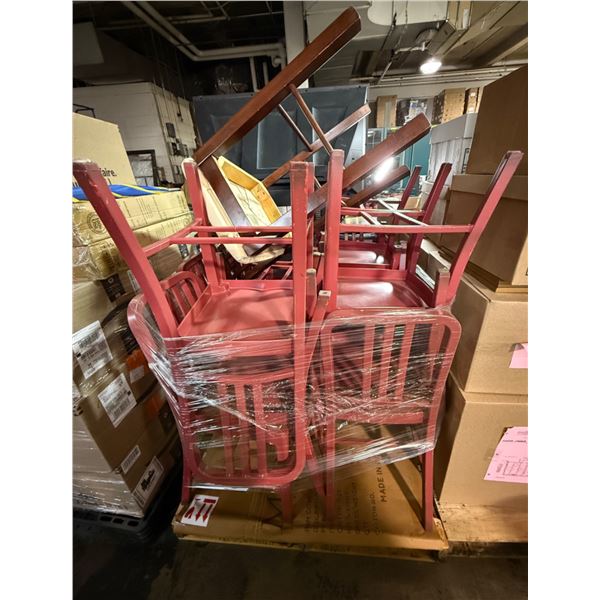 Movie Set Dec Pallet - approx.10 Assorted Red Wood Dining Chairs