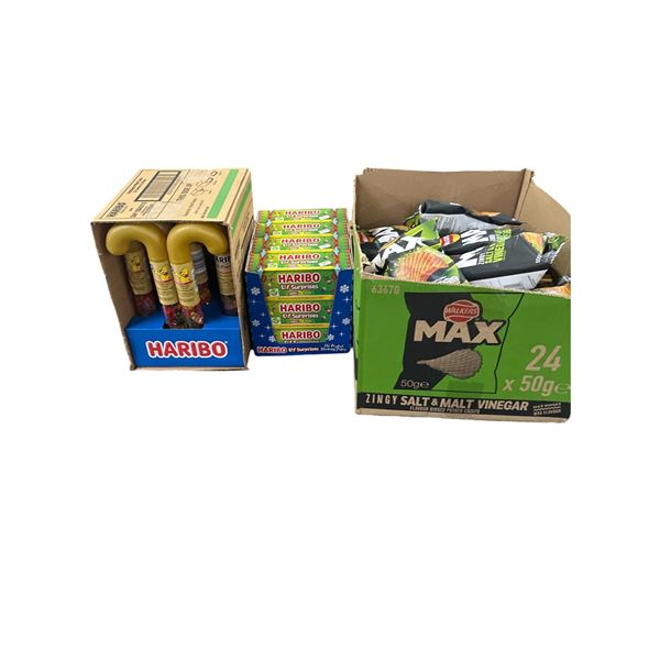 3 Boxes of Haribo Elf Surprise, Haribo Canes, & Salt & Vinegar Chips
