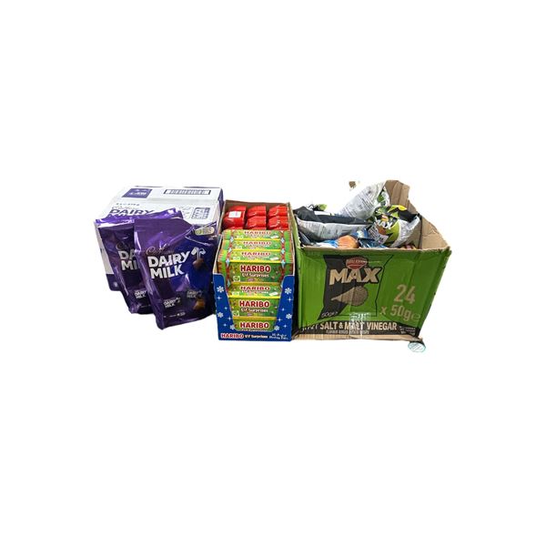 Group of 4 Haribo Elf Surprise, Haribo Holiday Goldbear Tin, Salt & Vinegar Chips, Etc.