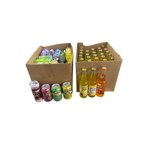 2x Boxes of Various Soda - Warheads Various Flavours, Energy Drinks, Butter Soda, Kool-Aid Soda, Etc