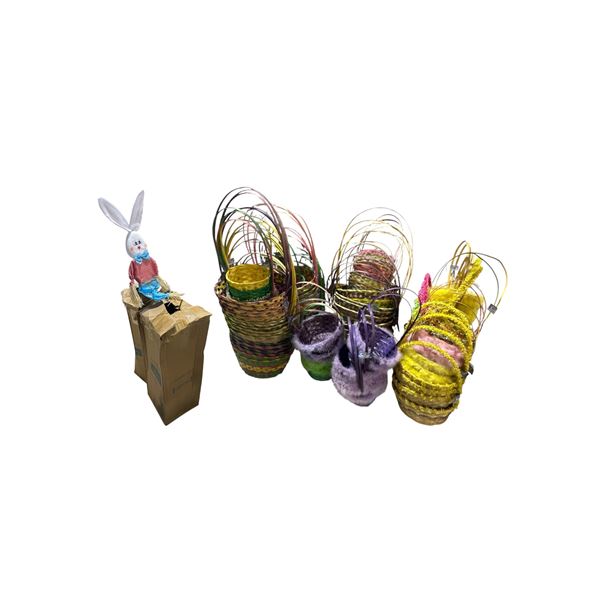 Large group of Easter & Spring Decoration- includes approx. 50 pcs Baskets, Rabbit Scarecrows & More