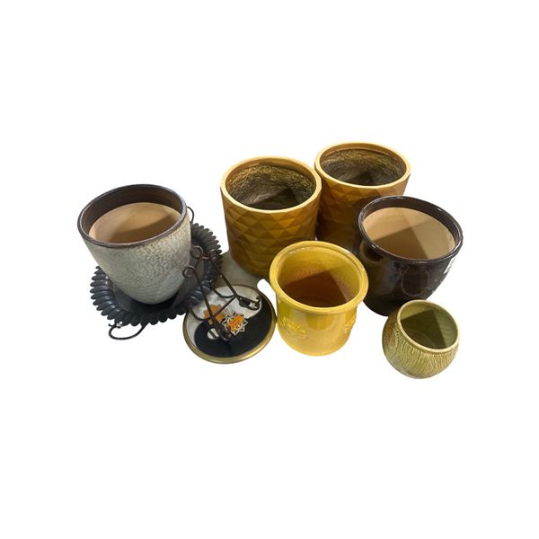 Group of 6 Garden Plant Pottery Pots - includes set of two 1ft Golden Indoor Pot/Malaysia beetroot 1
