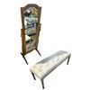 Image 1 : Group of Wooden Framed Standing Mirror & White Cushion Top Wood Framed Bench