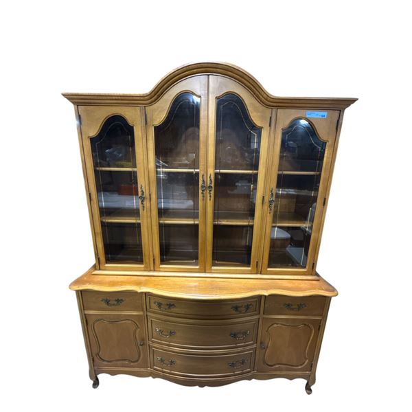 Traditional Wood China Cabinet / Hutch with Glass Display Doors & Lower Storage (60in W x 18.5in D x