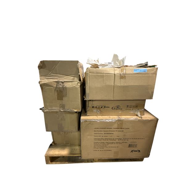 Pallet of Misc - Base Plates, Laura Lounger Brown, Metal Planter, Etc,