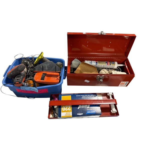 Tools Lot Group - includes Red Tool Box & Bin full of misc. Hand Mini Drills/Batteries & More