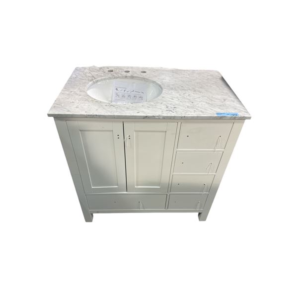 Vinnova Gela 36" Bathroom Vanity white Set w/ Carrara White Marble Countertop - Model 723036-GR-CA. 